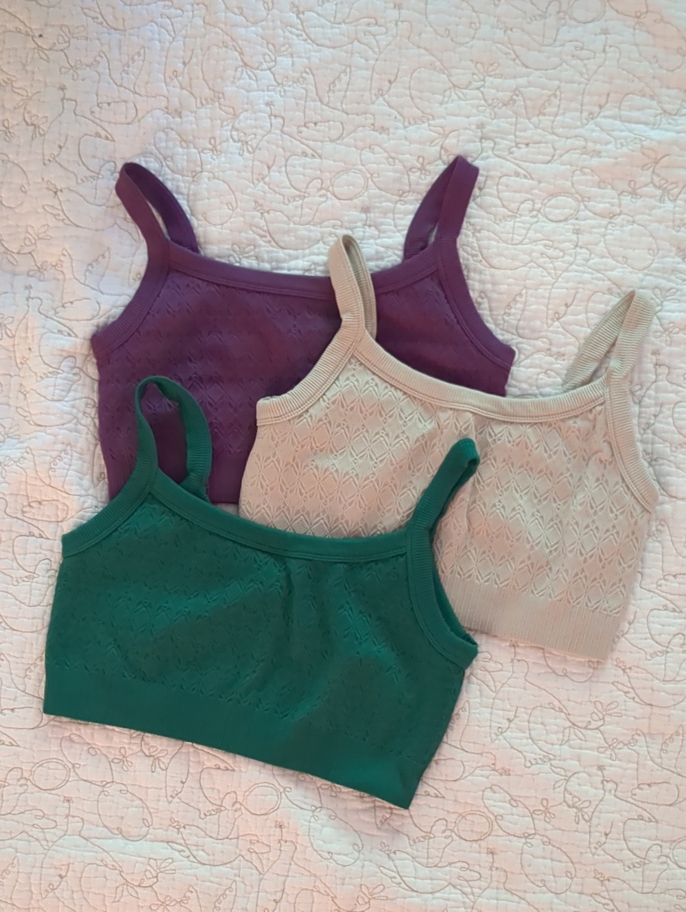 JoyLab 3-Pack Lace-Texture Bralettes — Purple, Cream & Green